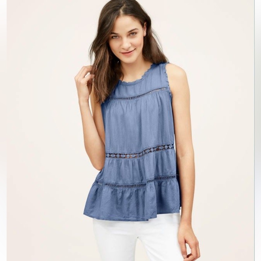 LOFT Chambray Ruffle Tiered Top